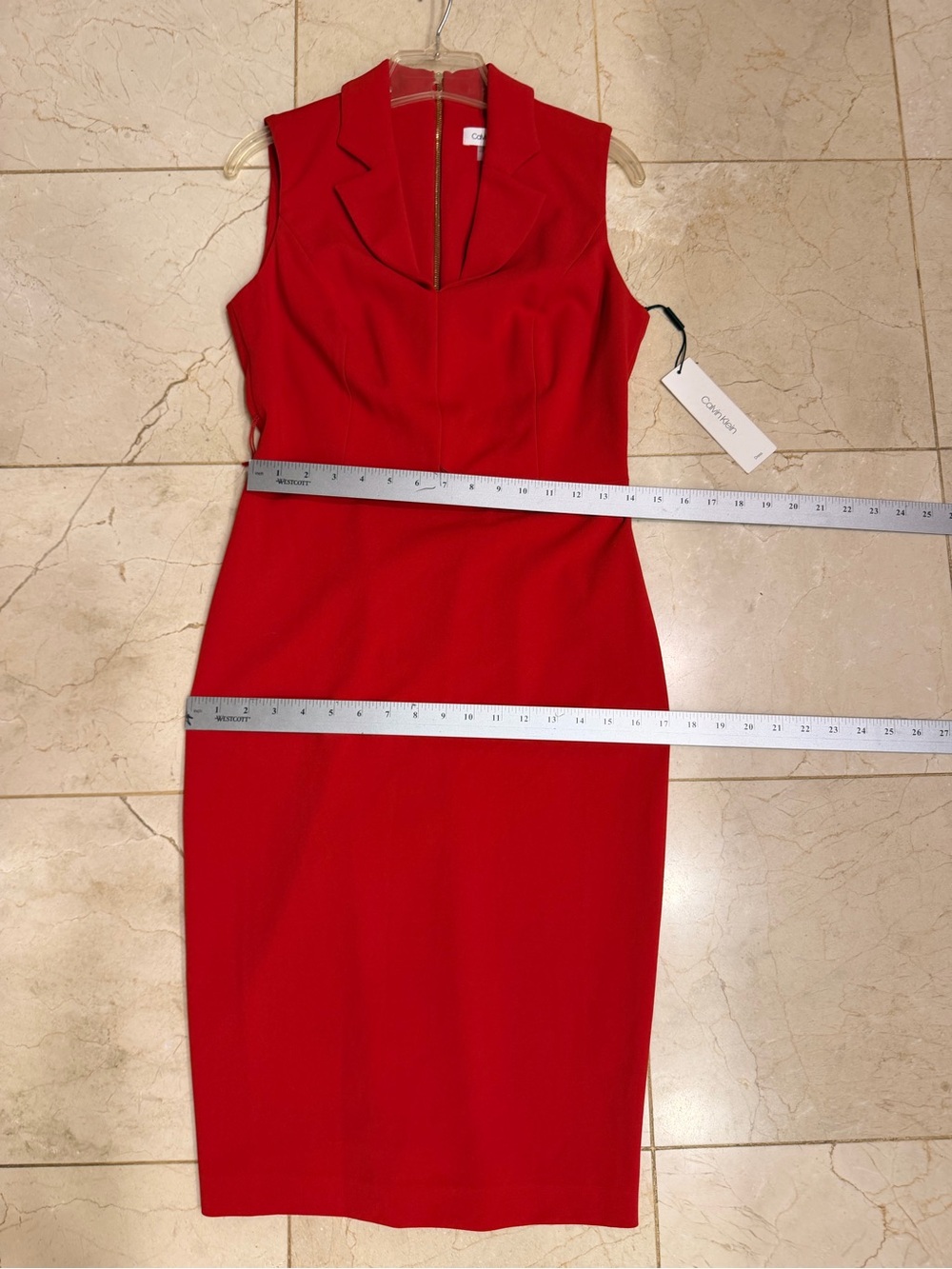 Calvin Klein Sleeveless Red Tailored Sheath Dress, Collar, V-Neck, Lined, Sz 6 - Picture 12 of 14